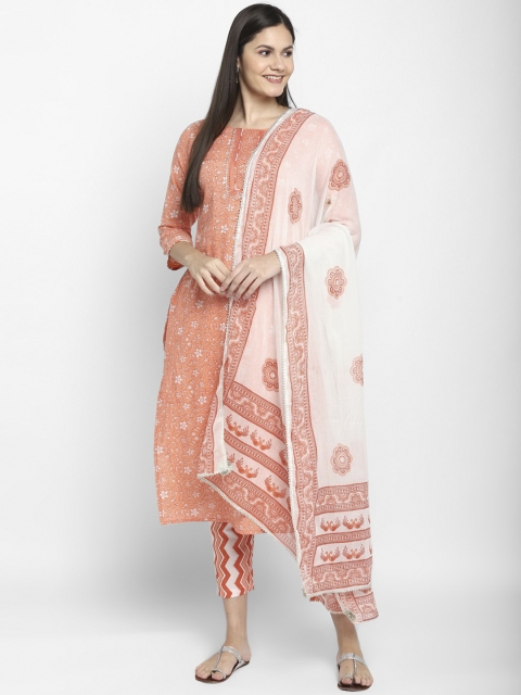 CHRISTEENA Women Orange Printed Regular Pure Cotton Kurta with Trousers & With Dupatta
CHRISTEENA Women Orange Printed Regular Pure Cotton Kurta with Trousers & With Dupatta