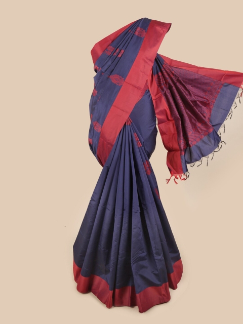 Pothys Blue & Pink Ethnic Motifs Silk Cotton Saree