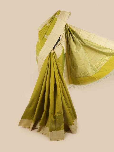Pothys Green & Beige Floral Silk Cotton Saree