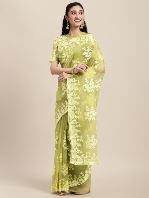 Tikhi Imli Green Floral Embroidered Organza Heavy Work Saree