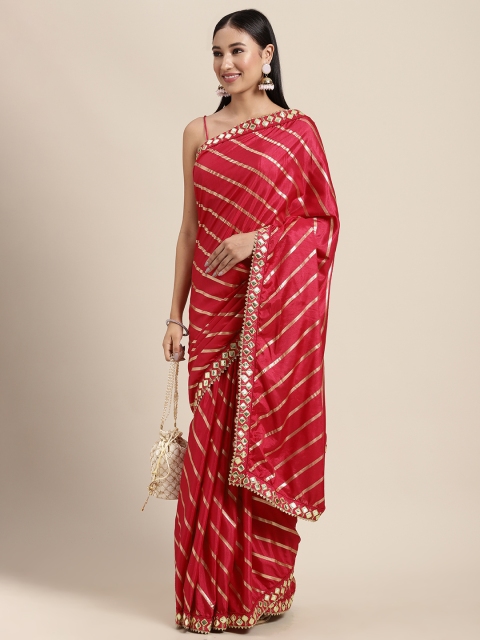 Tikhi Imli Pink & Gold-Toned Leheriya Jaali Saree