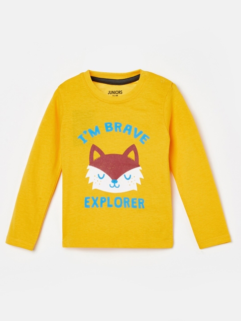 Juniors by Lifestyle Boys Mustard Yellow Typography Printed Applique T-shirt