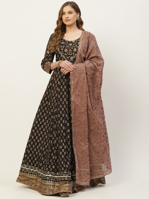 TARA-C-TARA Black Floral Ethnic Maxi Dress With Dupatta
