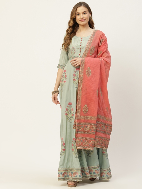TARA-C-TARA Green Floral Ethnic Maxi Dress With Dupatta