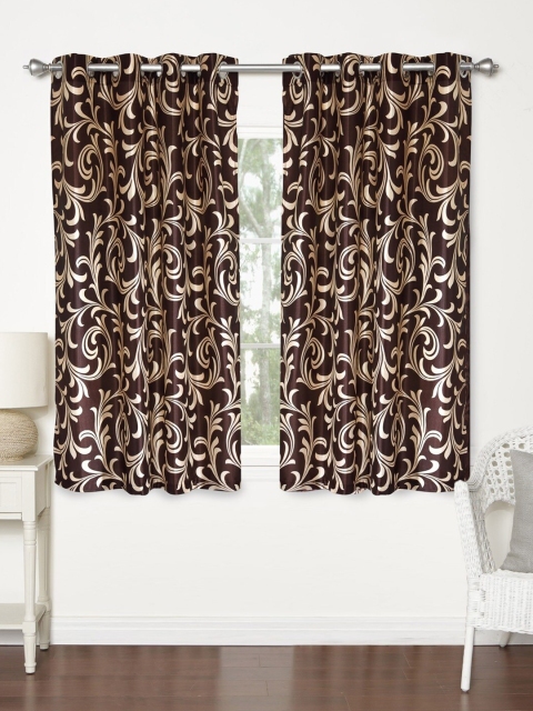 Molly & Michel Brown & Beige Set of 2 Floral Window Curtains