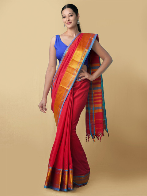 Unnati Silks Women Red & Gold-Toned Pure Handloom Narayanpet Cotton Sustainable Saree 
Unnati Silks Women Red & Gold-Toned Pure Handloom Narayanpet Cotton Sustainable Saree