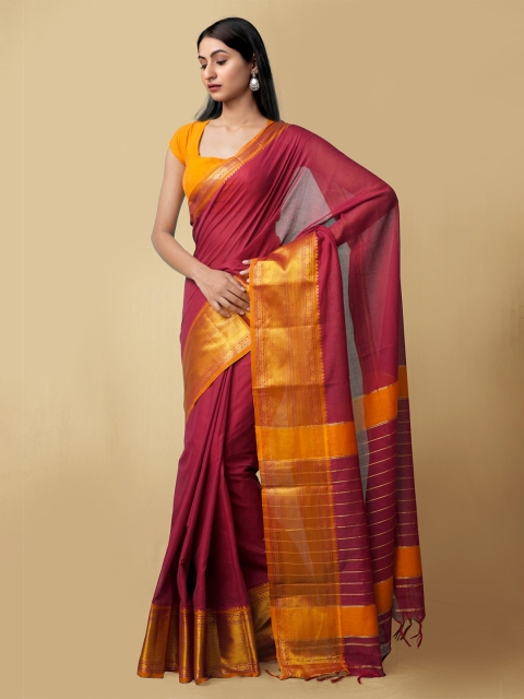 Unnati Silks Women Maroon & Gold-Toned Pure Handloom Narayanpet Cotton Sustainable Saree
Unnati Silks Women Maroon & Gold-Toned Pure Handloom Narayanpet Cotton Sustainable Saree