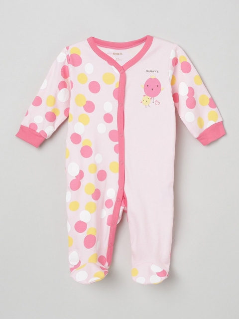 max Infant Girls Pink & Yellow Printed Pure Cotton Sleepsuit