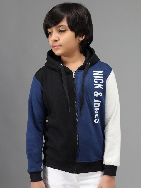 Nick and Jones Boys Black & Blue Colourblocked Hooded Sweatshirt with Printed Detail
Nick and Jones Boys Black & Blue Colourblocked Hooded Sweatshirt with Printed Detail