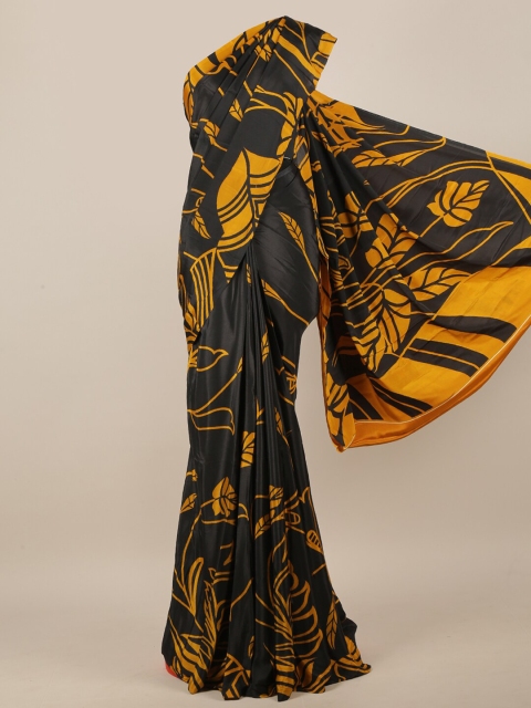 Pothys Black & Mustard Floral Printed Saree