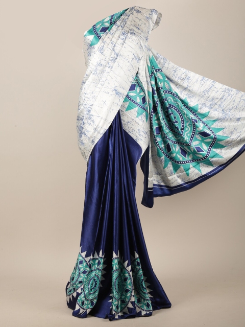 Pothys White & Blue Ethnic Motifs Printed Saree