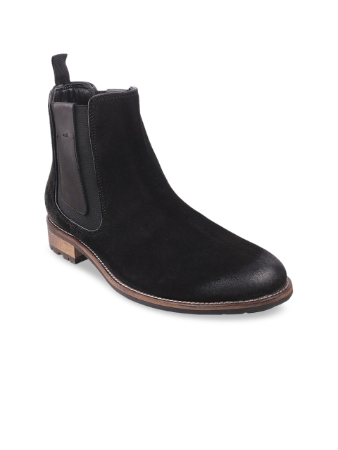 DAVINCHI Men Black Leather Flat Boots