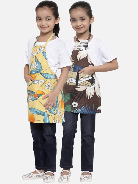 KLOTTHE Unisex Kids Pack of 2 Yellow & Brown Printed Aprons