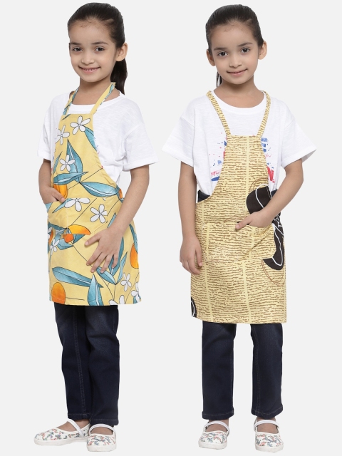 KLOTTHE Unisex Kids Pack of 2 Printed Aprons, Yellow