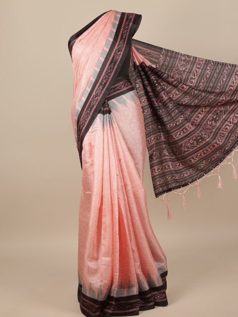 Pothys Pink & Black Jute Silk Saree