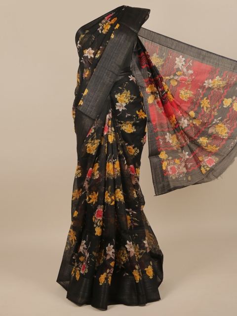 Pothys Black & Yellow Floral Zari Saree