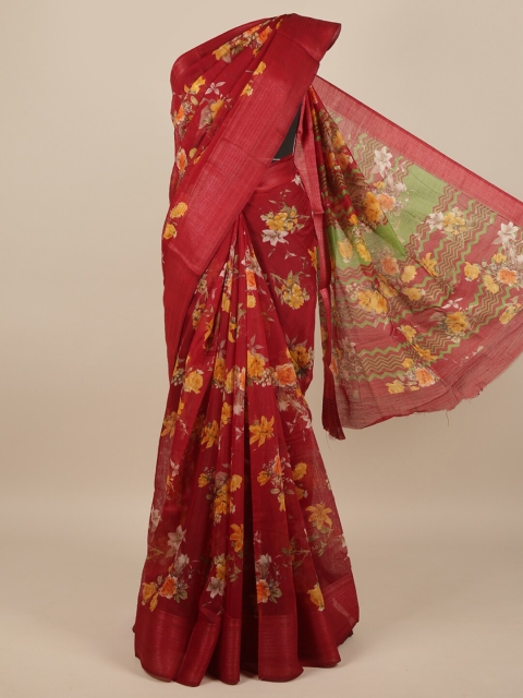 Pothys Maroon & Yellow Floral Saree