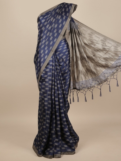 Pothys Blue & Grey Jute Silk Saree