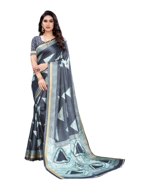 MOKSHA DESIGNS Grey & Blue Pure Silk Kanjeevaram Saree