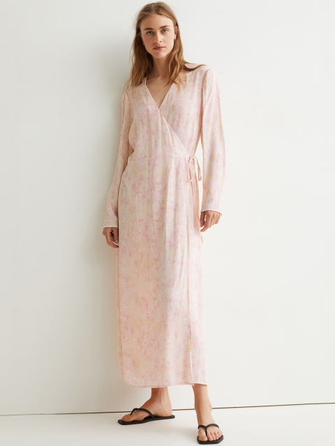 H&M Women Pink Floral Printed Wrap Dress