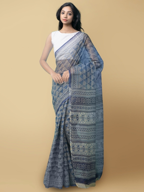 Unnati Silks Blue & White Pure Cotton Kota Saree