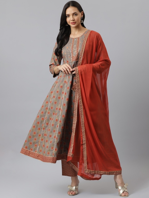 Stylum Women Grey & Rust Orange Floral Pure Cotton Anarkali Kurta with Trousers & Dupatta
Stylum Women Grey & Rust Orange Floral Pure Cotton Anarkali Kurta with Trousers & Dupatta