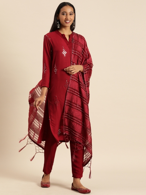 Tikhi Imli Women Maroon Ethnic Motifs Embroidered Regular Mirror Work Kurta with Trousers & With Dupatta
Tikhi Imli Women Maroon Ethnic Motifs Embroidered Regular Mirror Work Kurta with Trousers & With Dupatta