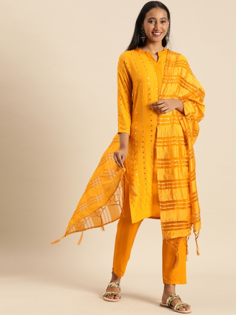 Tikhi Imli Women Yellow Embroidered Regular Mirror Work Kurta with Trousers & With Dupatta
Tikhi Imli Women Yellow Embroidered Regular Mirror Work Kurta with Trousers & With Dupatta