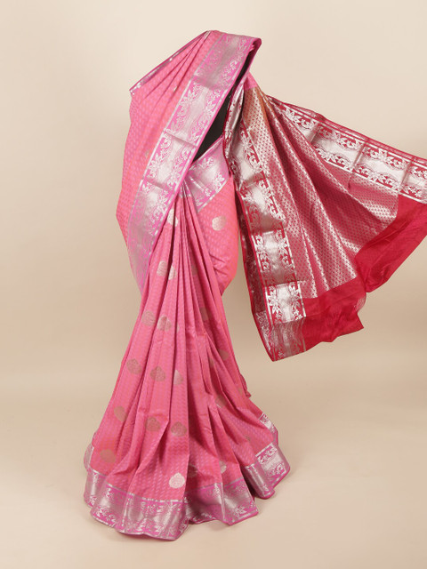 Pothys Pink & Silver-Toned Floral Zari Saree
Pothys Pink & Silver-Toned Floral Zari Saree
