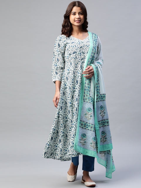 Yuris Women White & Blue Paisley Print Angrakha Pure Cotton Kurta with Trousers & Dupatta
Yuris Women White & Blue Paisley Print Angrakha Pure Cotton Kurta with Trousers & Dupatta