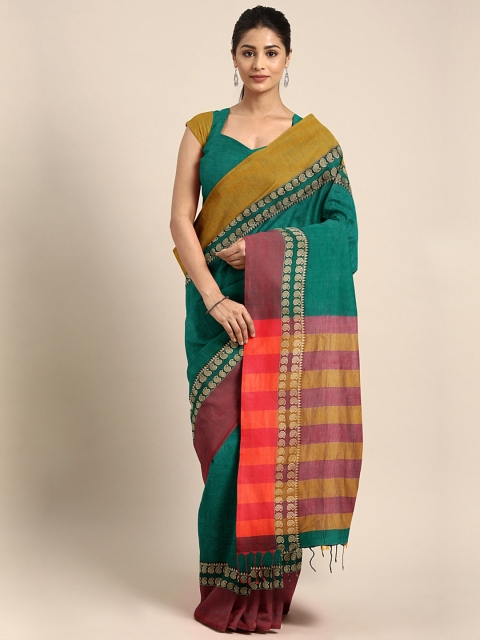 Kalakari India Green & Maroon Woven Design Kutchi Embroidery Pure Cotton Jamdani Saree
Kalakari India Green & Maroon Woven Design Kutchi Embroidery Pure Cotton Jamdani Saree