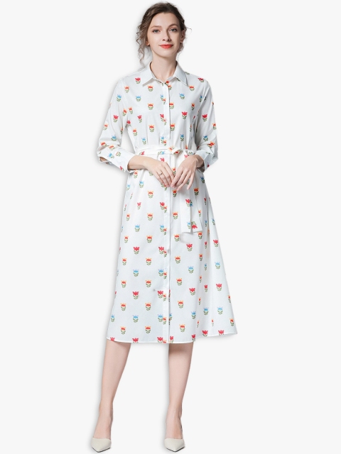 JC Collection White & Orange Floral Shirt Midi Dress