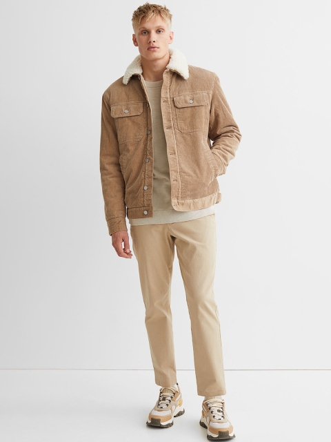 H&M Men Beige Cotton Lined Corduroy Jacket
