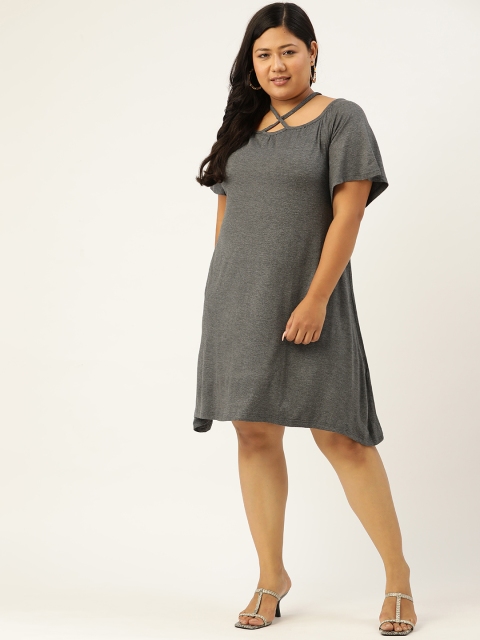 Revolution Grey Solid Off-Shoulder A-Line Dress