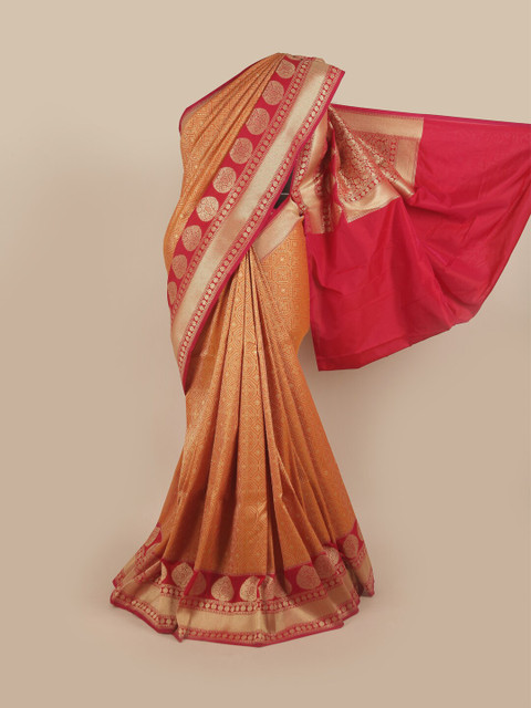 Pothys Mustard & Red Ethnic Motifs Pure Silk Banarasi Saree 
Pothys Mustard & Red Ethnic Motifs Pure Silk Banarasi Saree