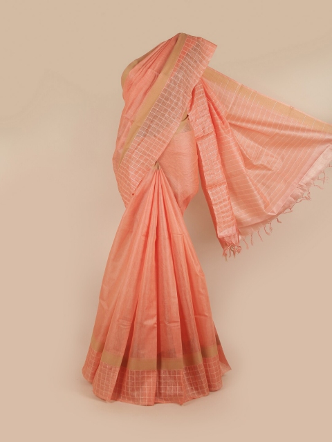 Pothys Peach-Coloured & Gold-Toned Jute Silk Saree