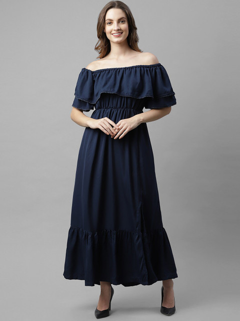 HERE&NOW Navy Blue Off-Shoulder Crepe Maxi Dress
HERE&NOW Navy Blue Off-Shoulder Crepe Maxi Dress
