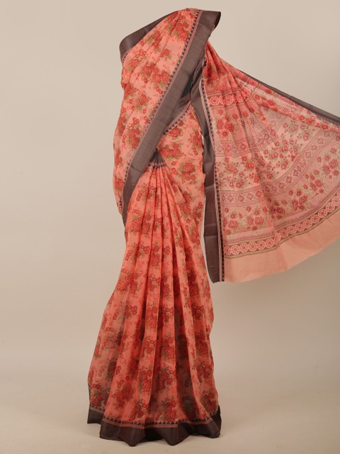 Pothys Peach-Coloured & Red Floral Printed Saree