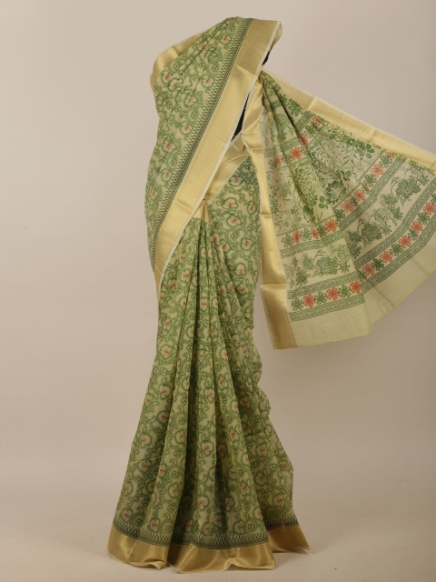 Pothys Green & Red Floral Printed Saree