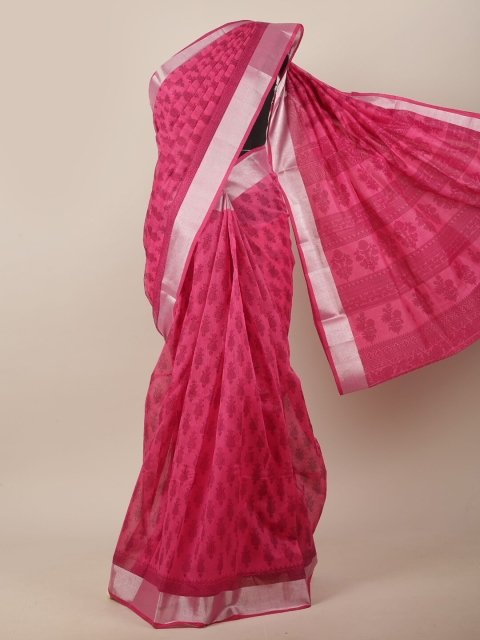 Pothys Pink & Silver Ethnic Motifs Saree