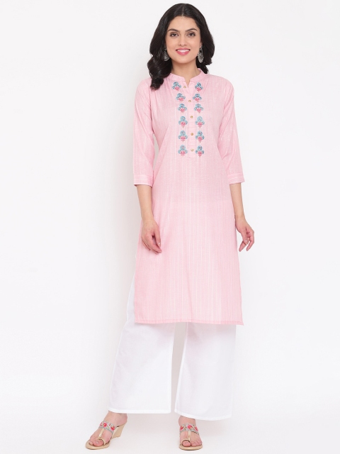 Napra Women Pink Yoke Design Mirror Work Pastels Kurta