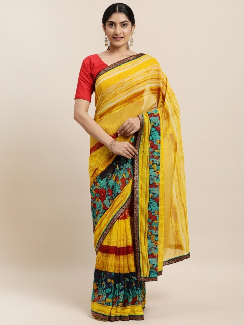 Triveni Mustard & Brown Floral Saree
