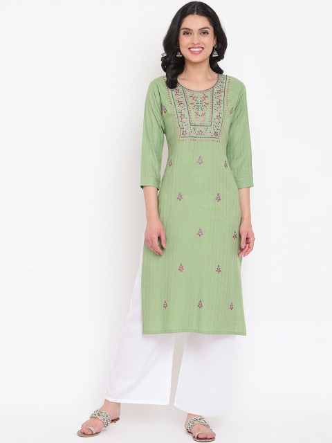 Napra Women Green & Multicoloured Floral Embroidered Kurta