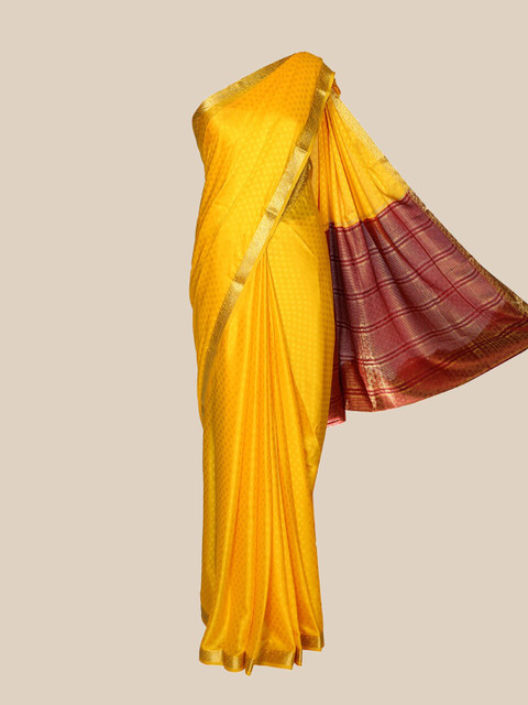The Chennai Silks Yellow & Gold-Toned Woven Design Zari Fusion Mysore Silk Saree
The Chennai Silks Yellow & Gold-Toned Woven Design Zari Fusion Mysore Silk Saree