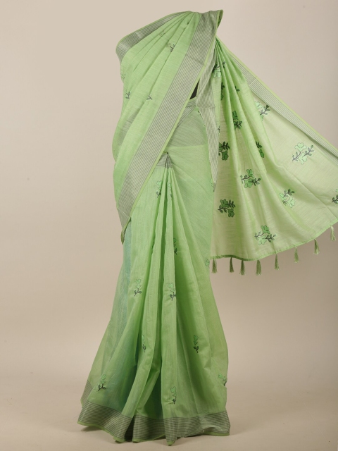 Pothys Green & Grey Floral Embroidered Saree