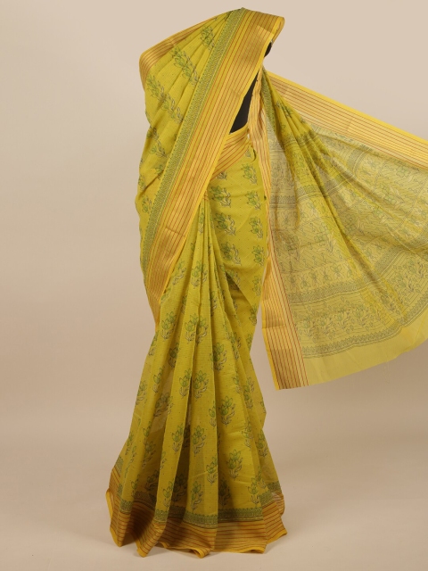 Pothys Olive Green & Red Floral Zari Saree