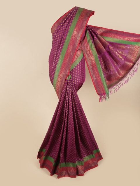 Pothys Purple & Green Floral Zari Art Silk Saree