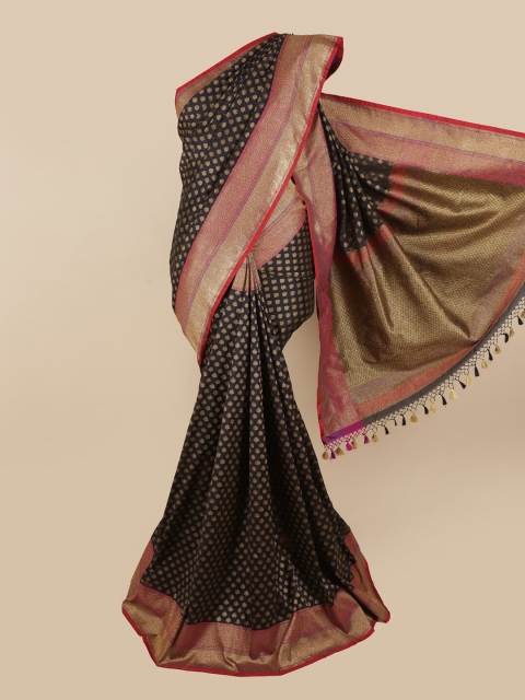 Pothys Navy Blue & Pink Floral Art Silk Saree