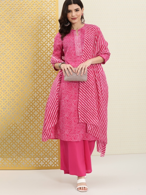 House of Pataudi Women Pink Bandhani Printed Cotton Rozana Kurta with Palazzos & Dupatta
House of Pataudi Women Pink Bandhani Printed Cotton Rozana Kurta with Palazzos & Dupatta