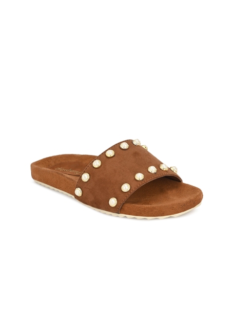 DressBerry Women Tan Embellished Open Toe Flats